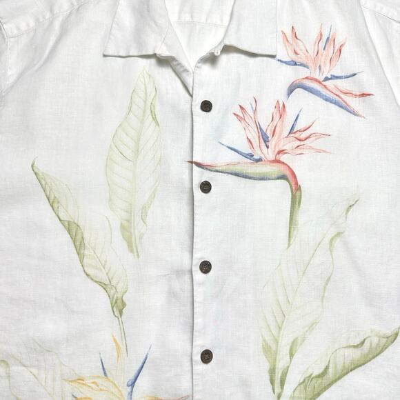 Tommy Bahama | Men | 100% Linen Floral Bird Paradise Button Up Camp Shirt | XL - Picture 7 of 9
